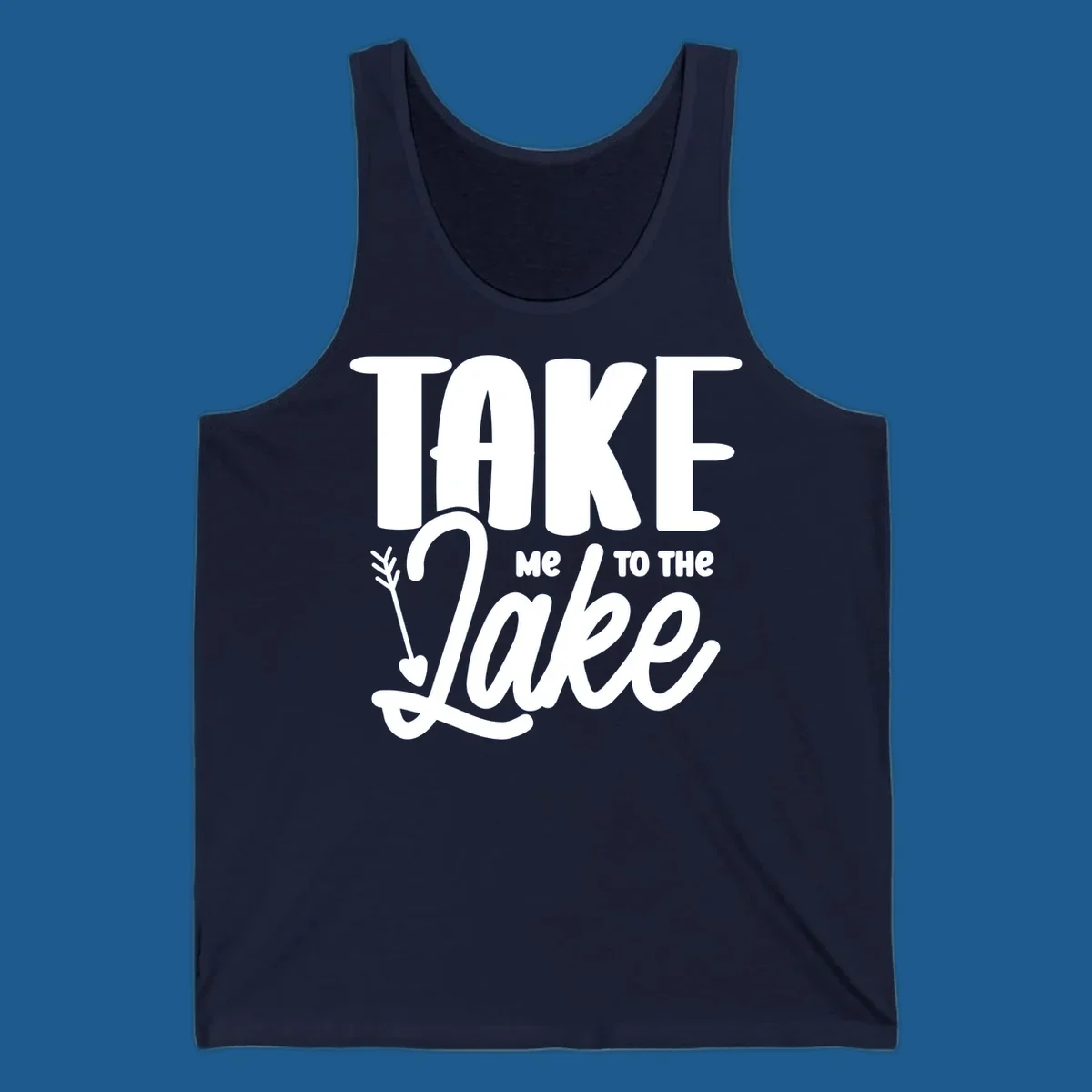 Take me to the lake typography design with arrow accent