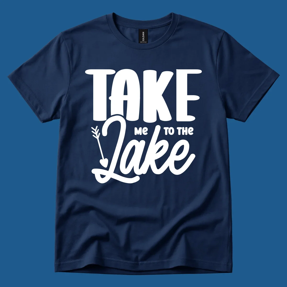 Take me to the lake typography design with arrow accent