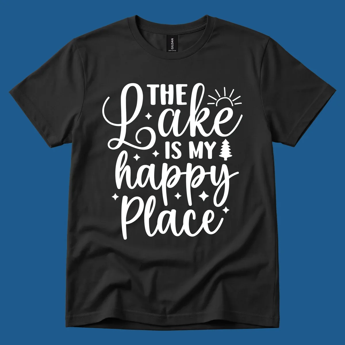 The Lake Is My Happy Place text and graphics design.