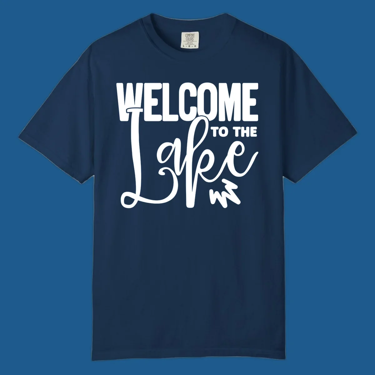 Welcome to the Lake typography design with stylized script font.