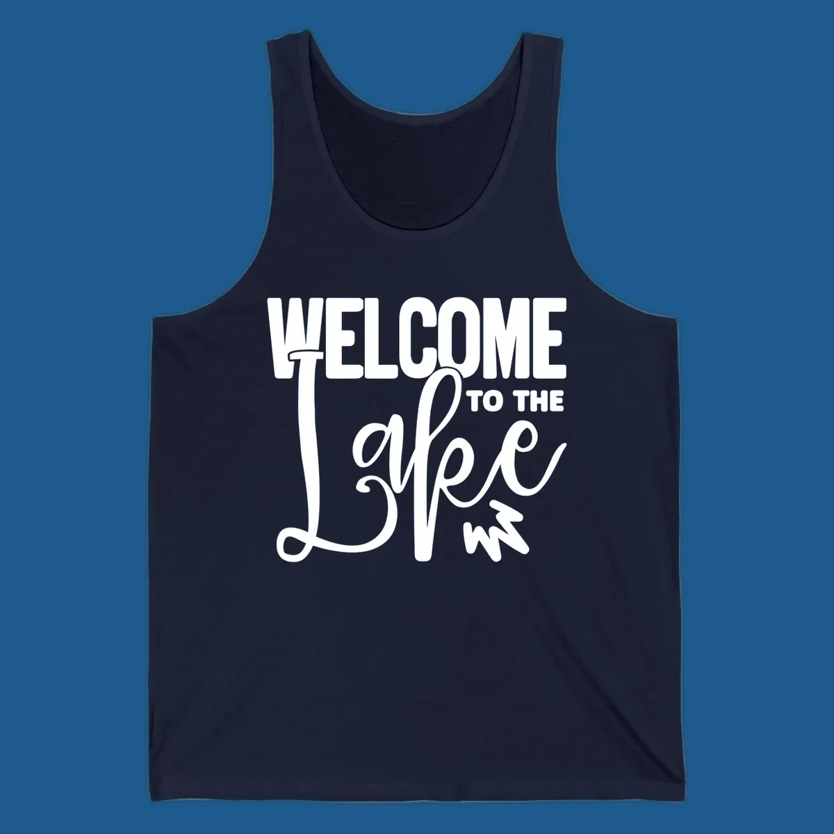 Welcome to the Lake typography design with stylized script font.