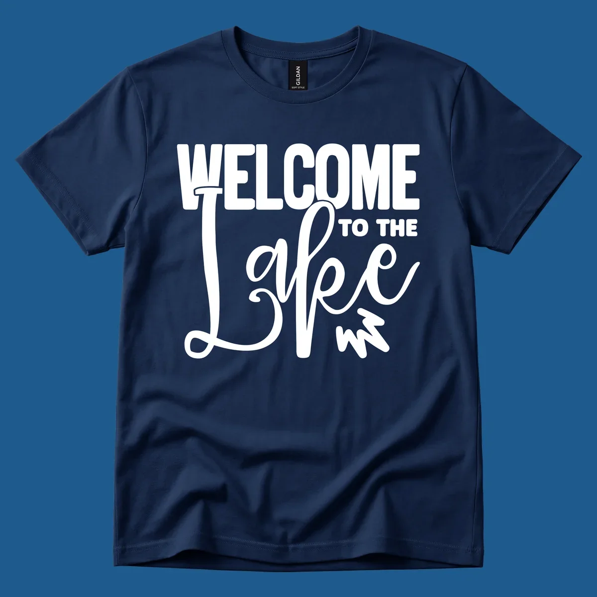 Welcome to the Lake typography design with stylized script font.