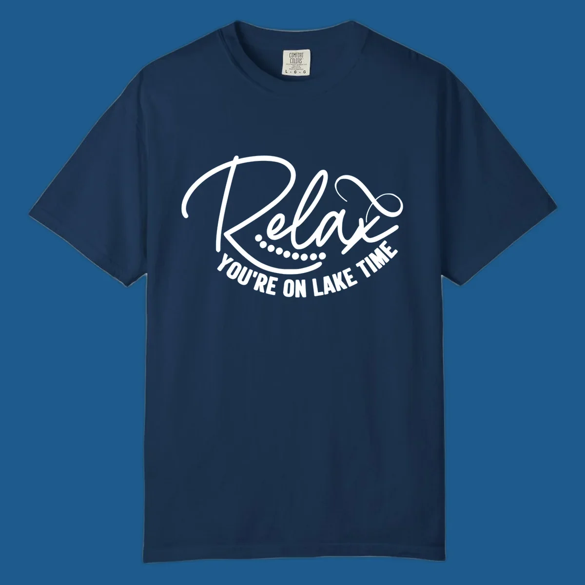 Relax You're On Lake Time text design with dots.