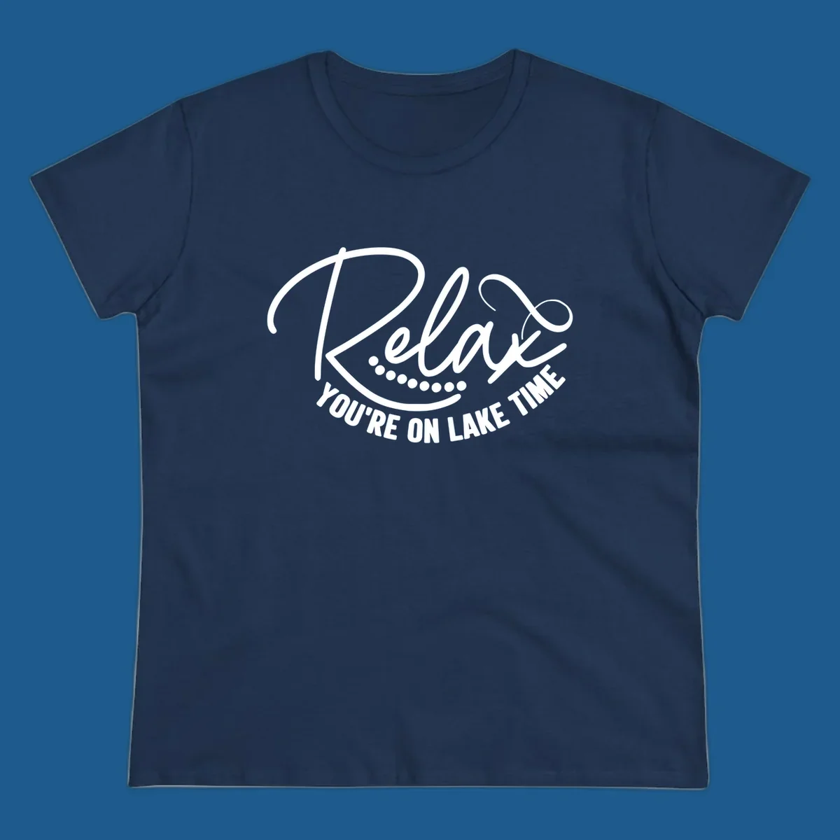 Relax You're On Lake Time text design with dots.