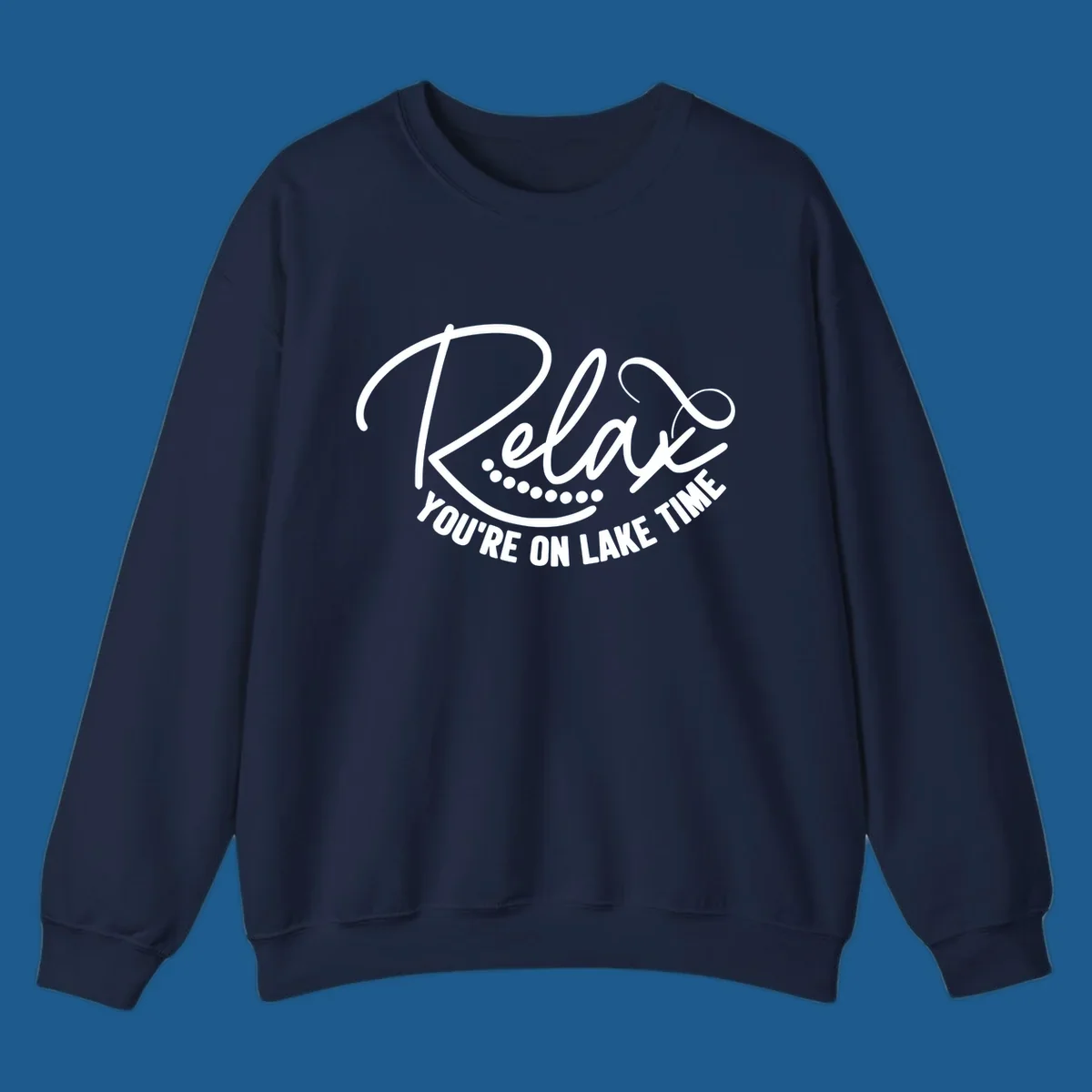 Relax You're On Lake Time text design with dots.