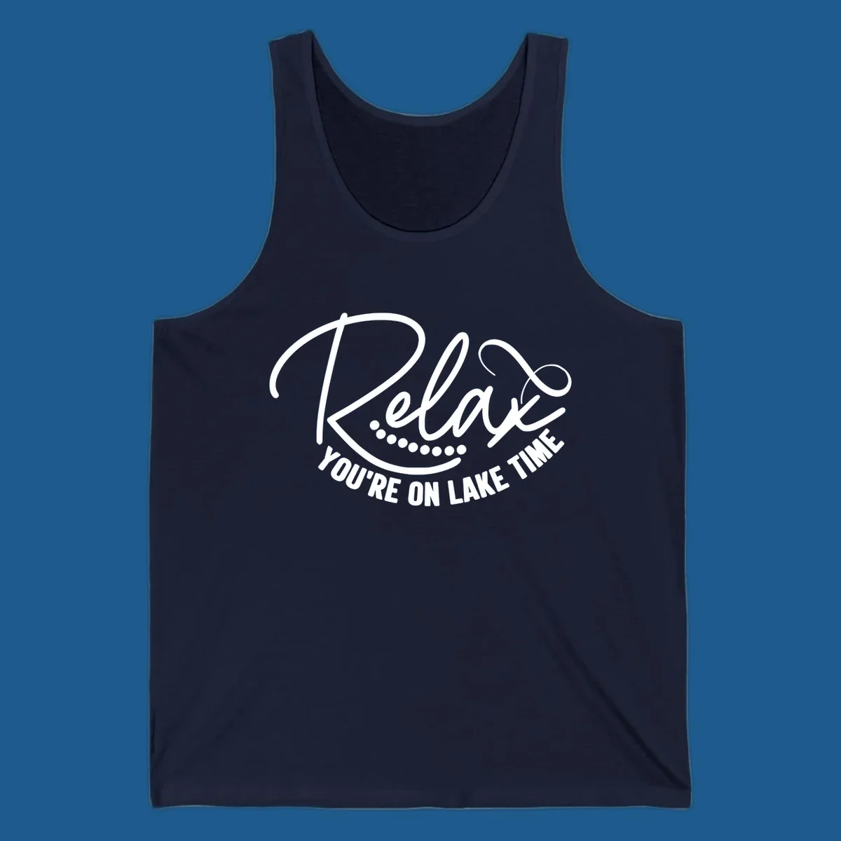 Relax You're On Lake Time text design with dots.