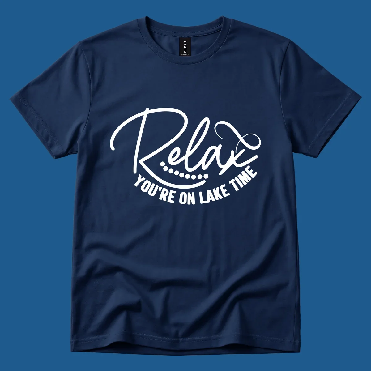 Relax You're On Lake Time text design with dots.