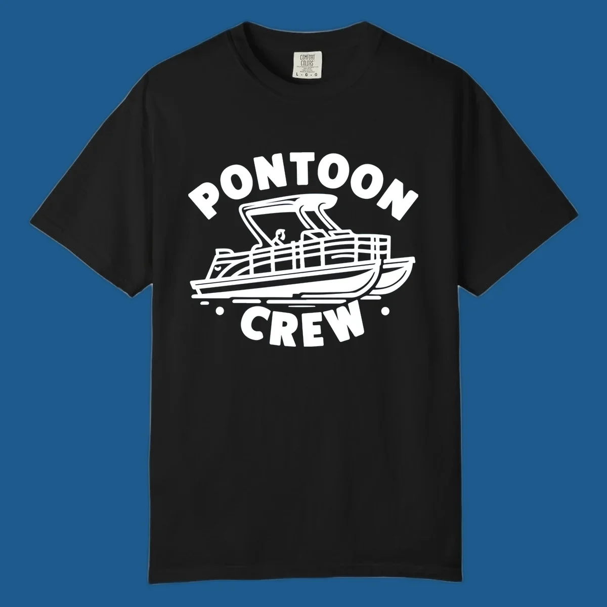 Pontoon crew boat illustration with text, for pontoon-crew-boat fans.