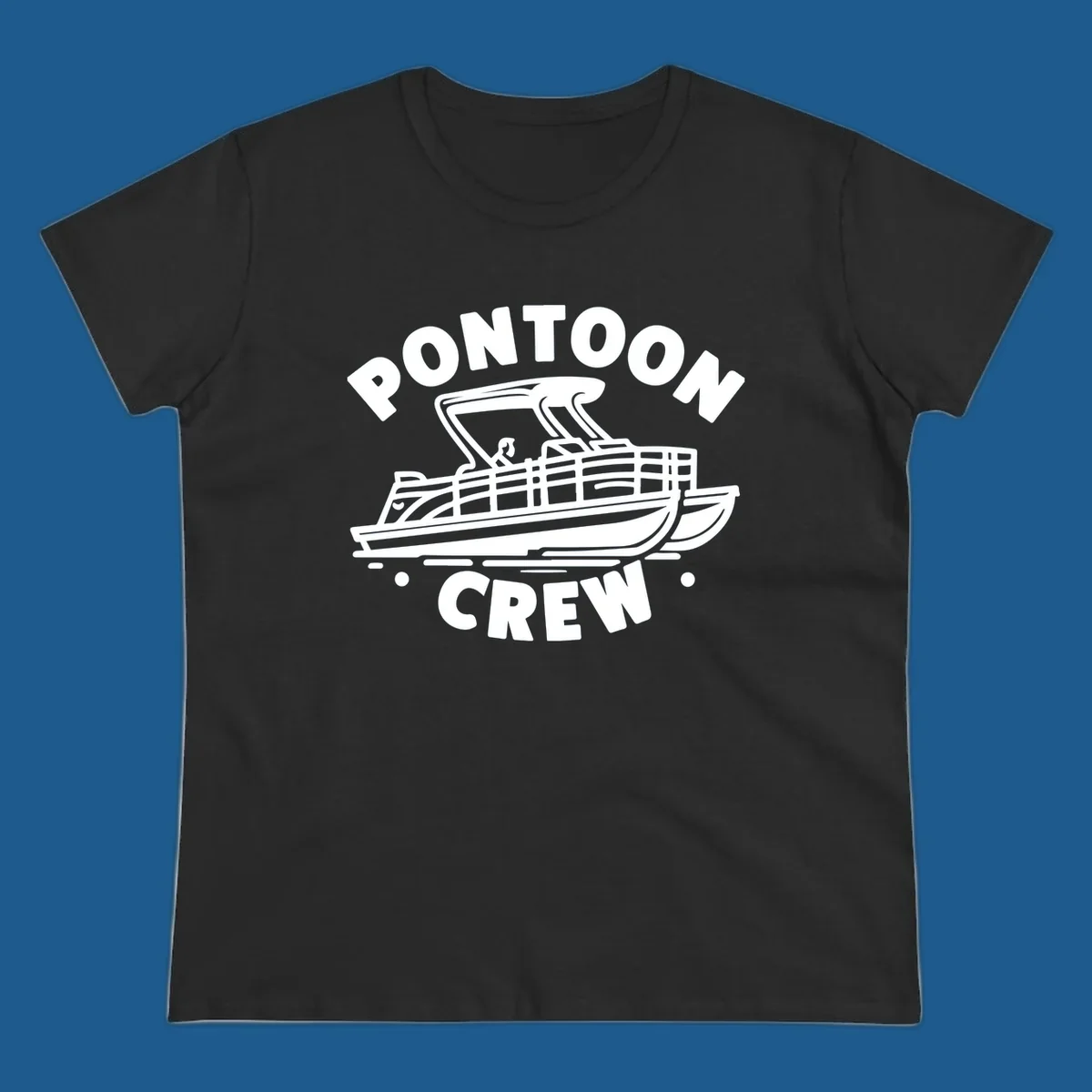 Pontoon crew boat illustration with text, for pontoon-crew-boat fans.