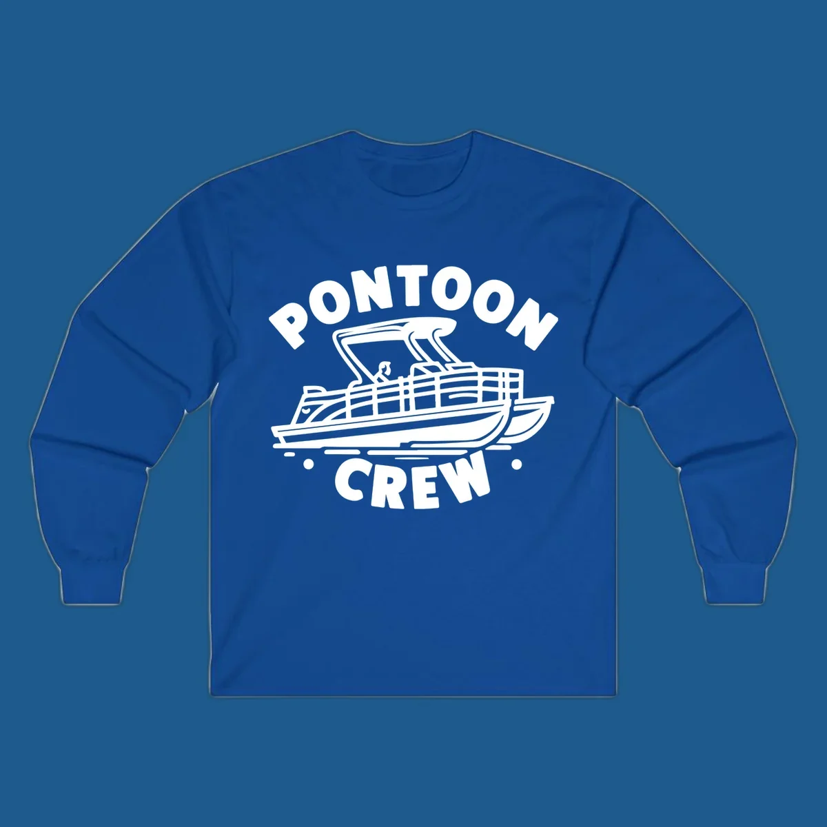 Pontoon crew boat illustration with text, for pontoon-crew-boat fans.