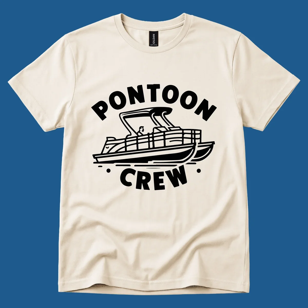 Pontoon crew boat illustration with text, for pontoon-crew-boat fans.
