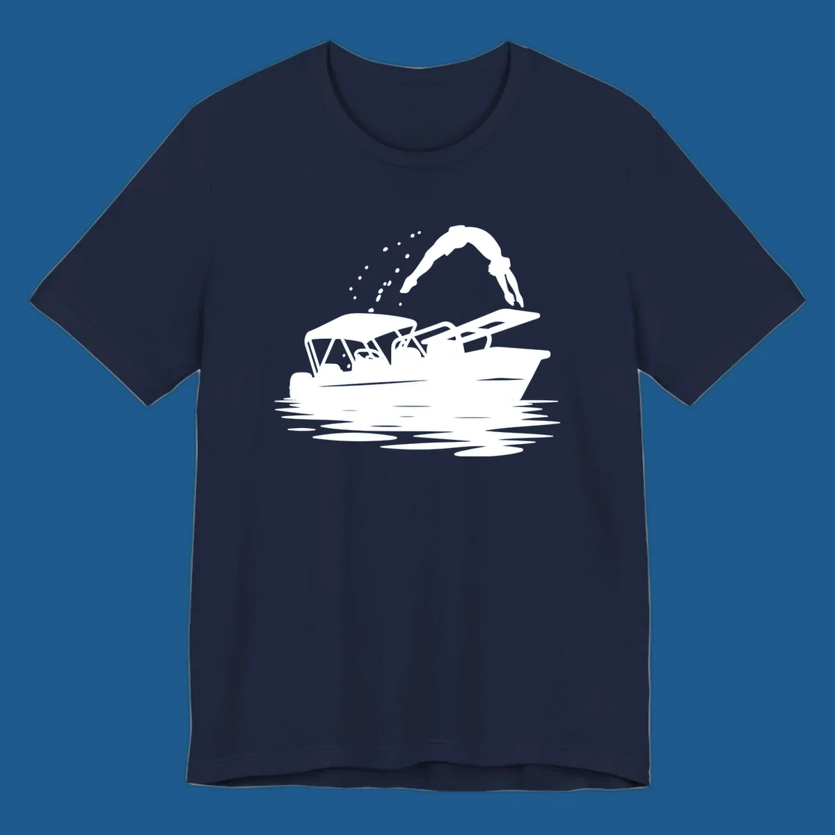 Silhouette of a person diving off a pontoon boat, boat-diving-fun