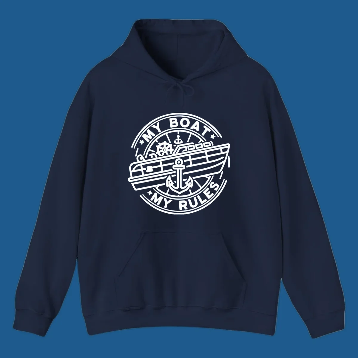 My Boat My Rules nautical badge design with boat and anchor graphic.
