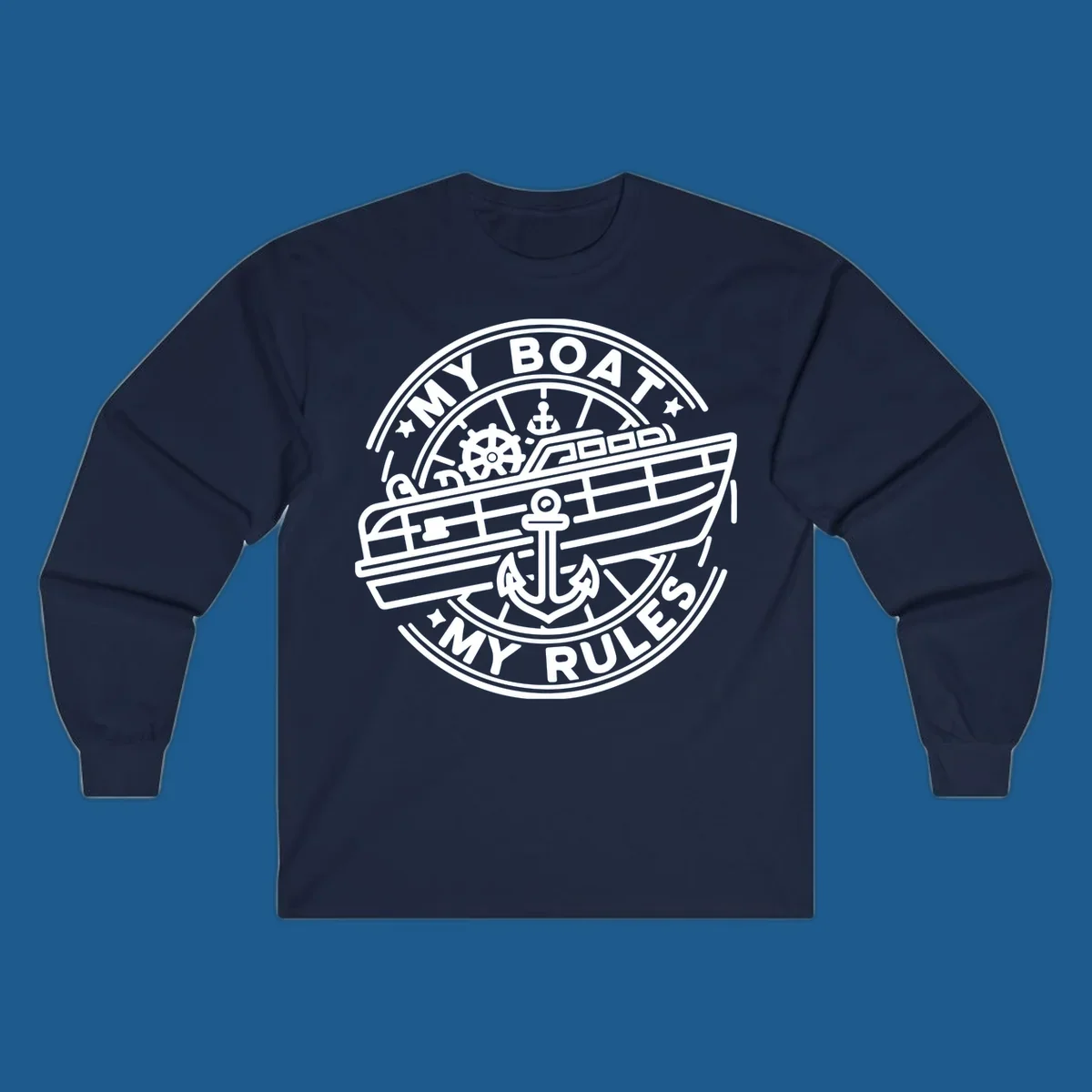 My Boat My Rules nautical badge design with boat and anchor graphic.