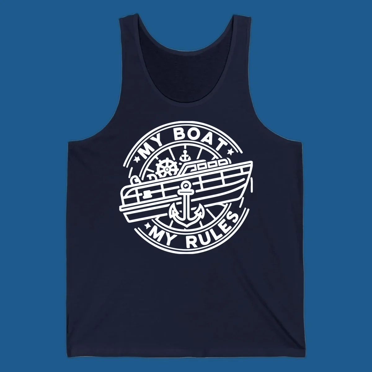 My Boat My Rules nautical badge design with boat and anchor graphic.