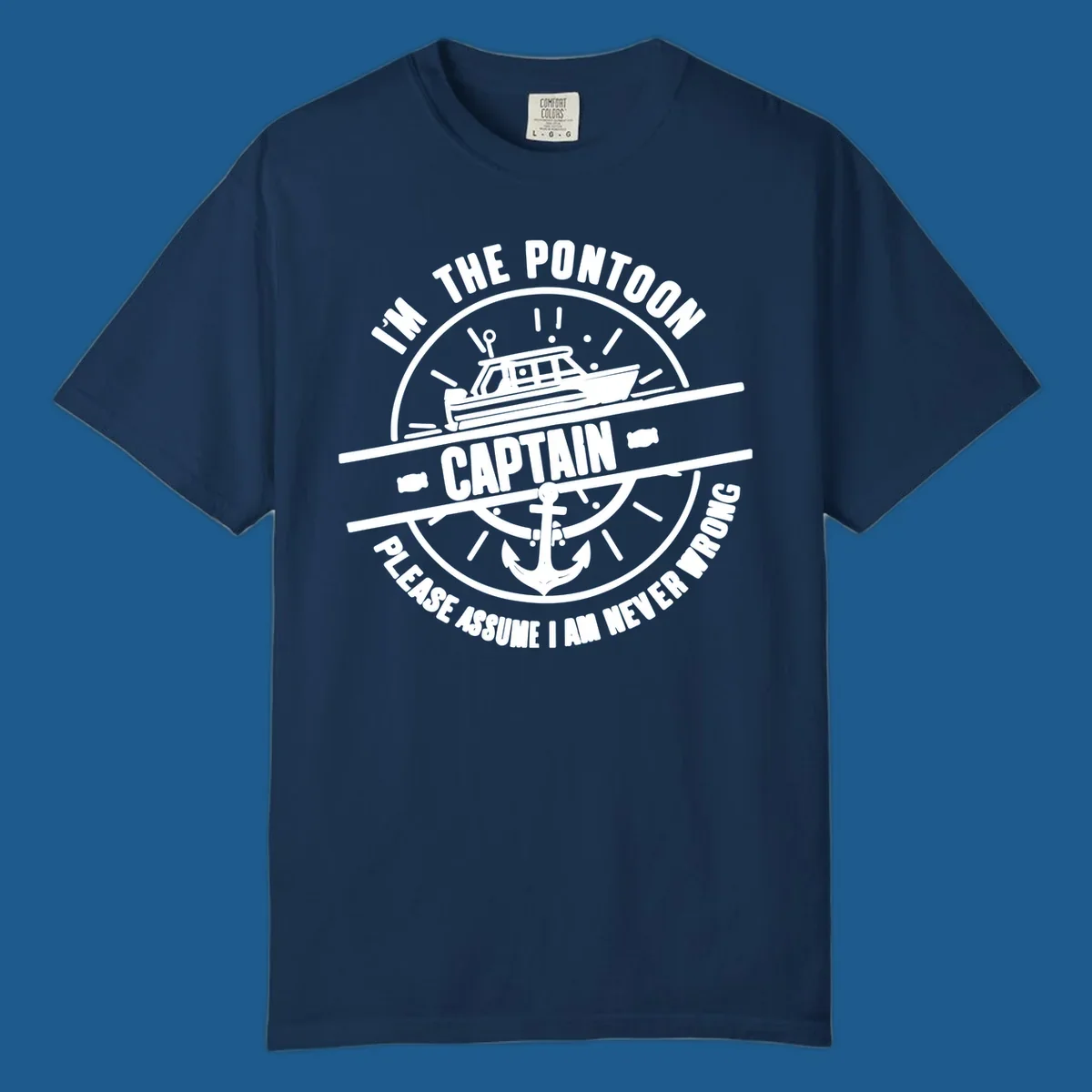 Pontoon captain never wrong design with boat and anchor illustration.