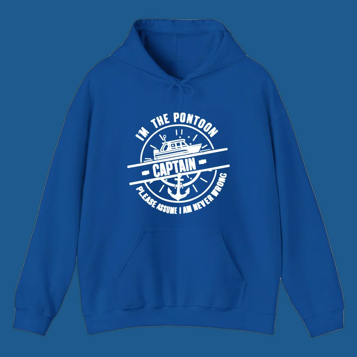 Pontoon captain never wrong design with boat and anchor illustration.