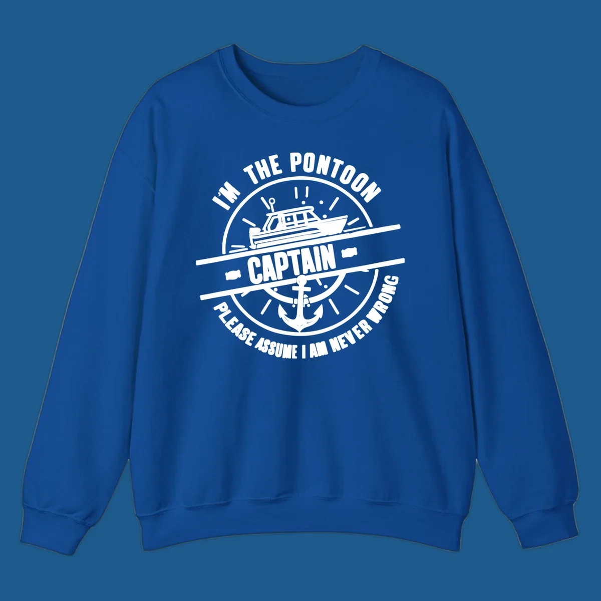 Pontoon captain never wrong design with boat and anchor illustration.
