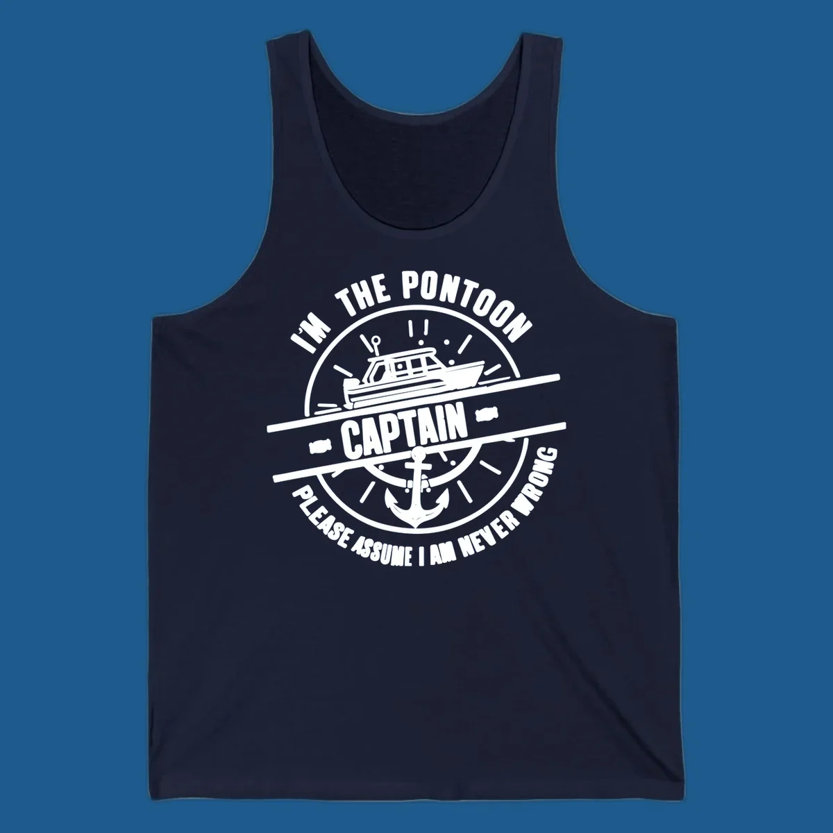 Pontoon captain never wrong design with boat and anchor illustration.