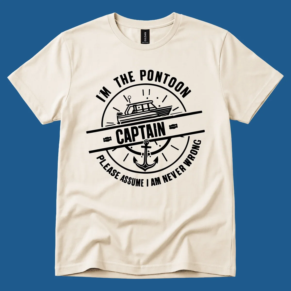 Pontoon captain never wrong design with boat and anchor illustration.
