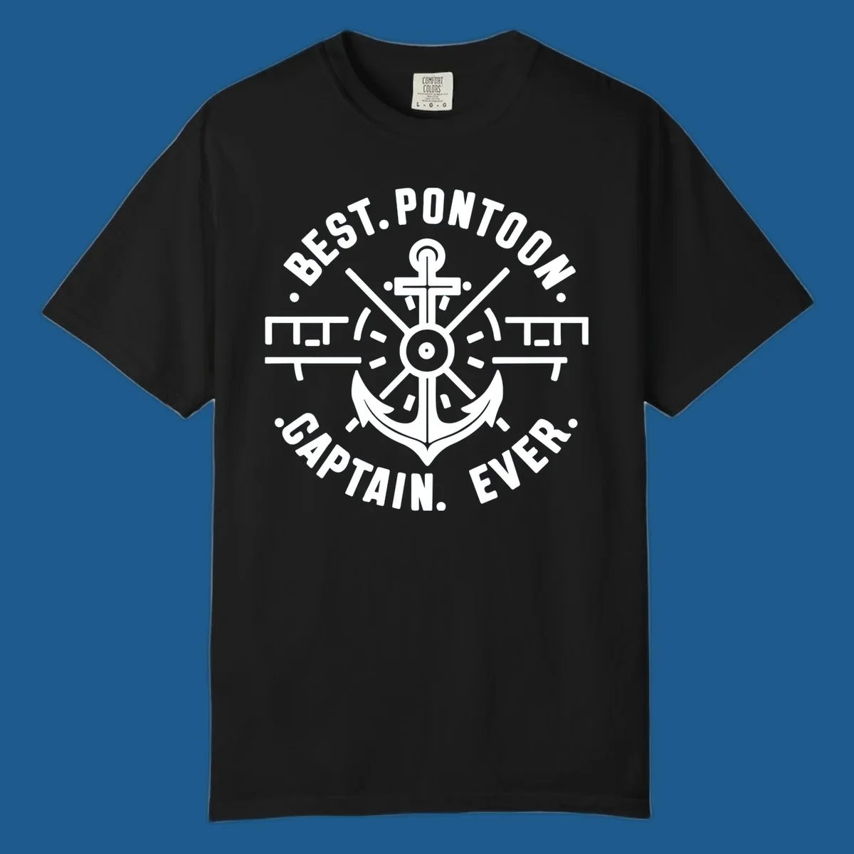 Circular badge with anchor and text "BEST. PONTOON. CAPTAIN. EVER."