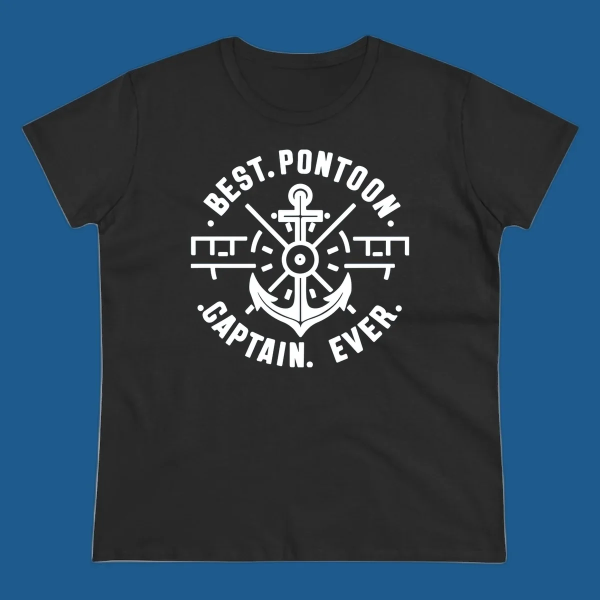 Circular badge with anchor and text "BEST. PONTOON. CAPTAIN. EVER."