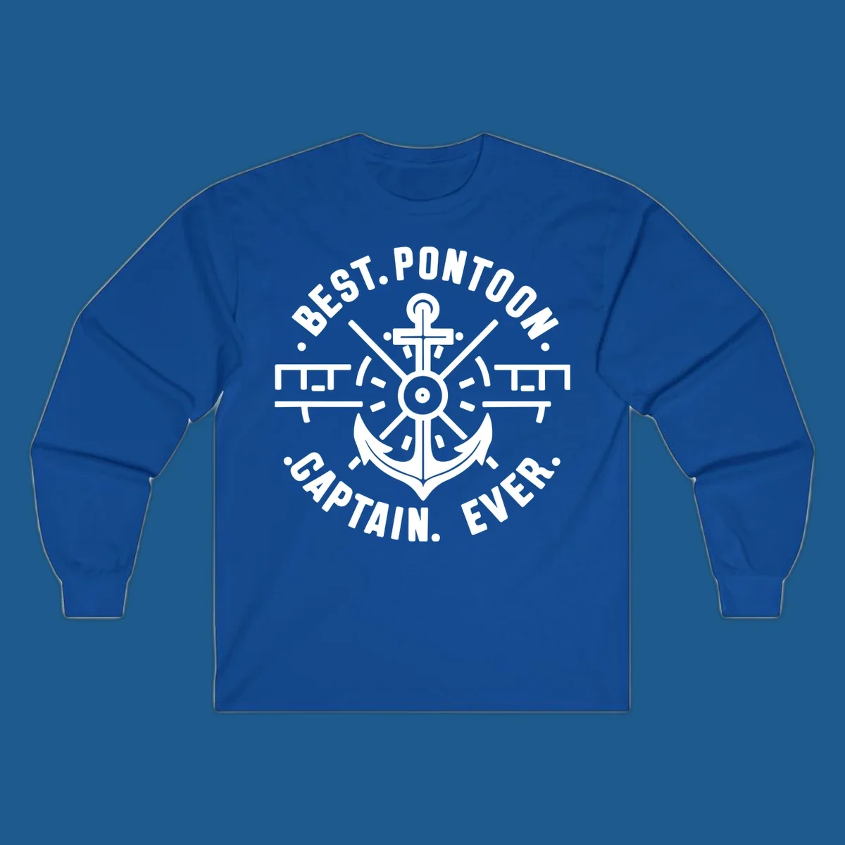 Circular badge with anchor and text "BEST. PONTOON. CAPTAIN. EVER."