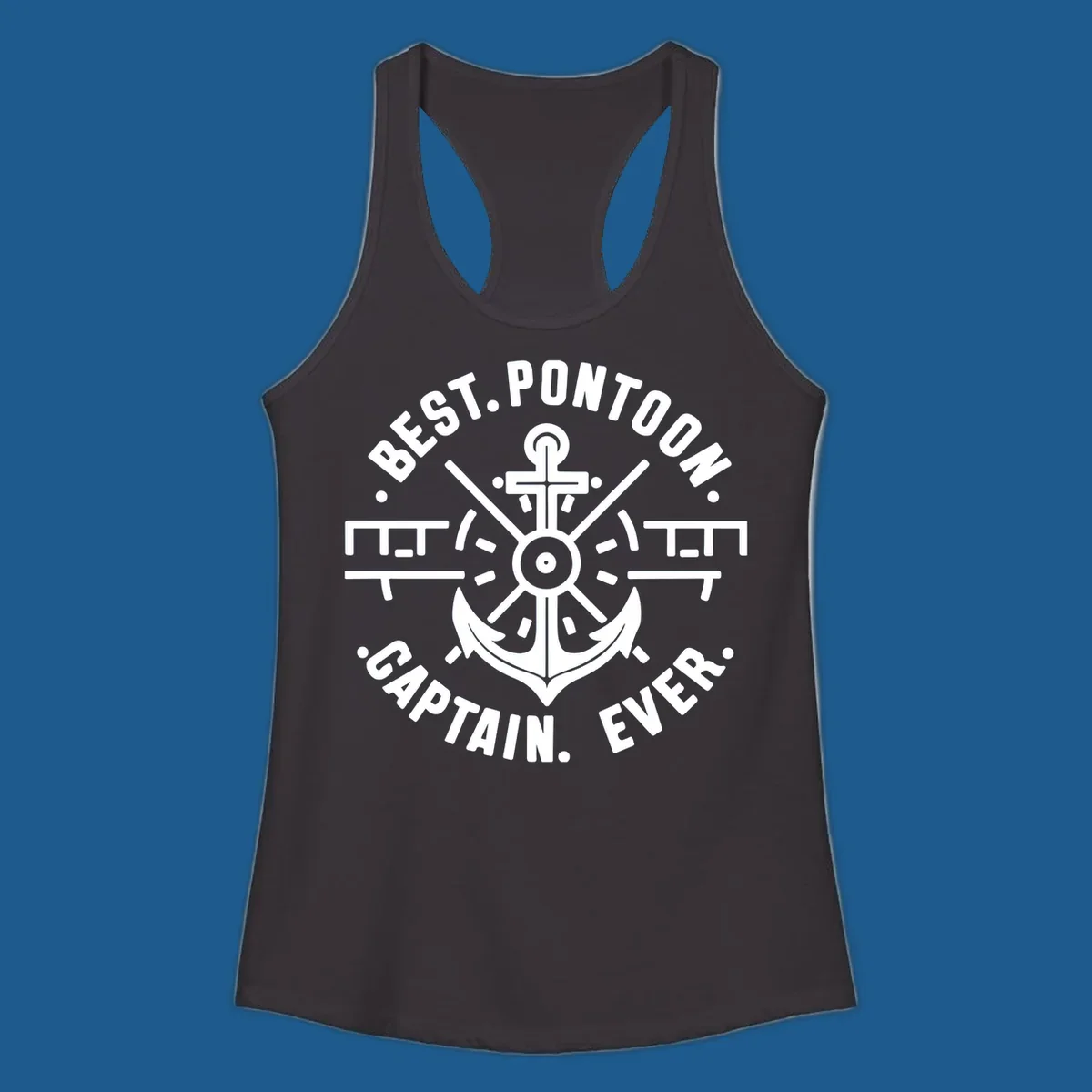 Circular badge with anchor and text "BEST. PONTOON. CAPTAIN. EVER."
