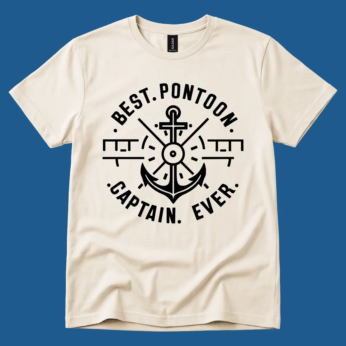 Circular badge with anchor and text "BEST. PONTOON. CAPTAIN. EVER."