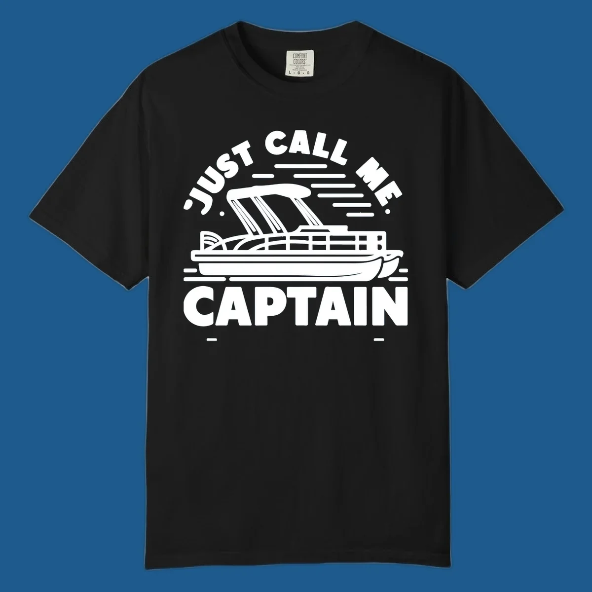 Just Call Me Captain pontoon boat illustration with text. Primary keyword root: just-call-me-captain.