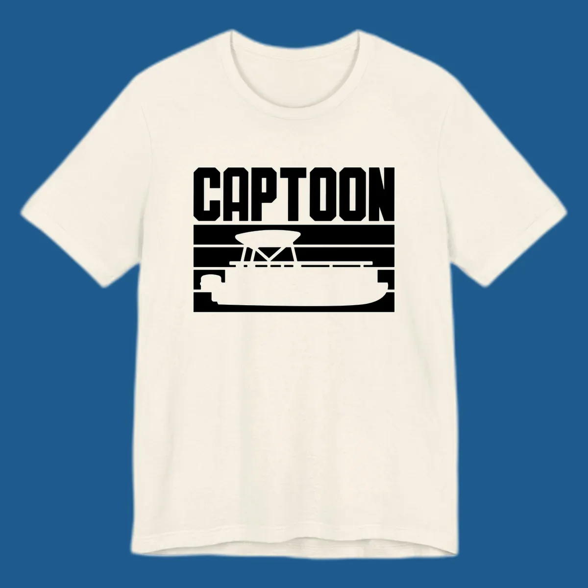 Captoon text and pontoon boat silhouette design