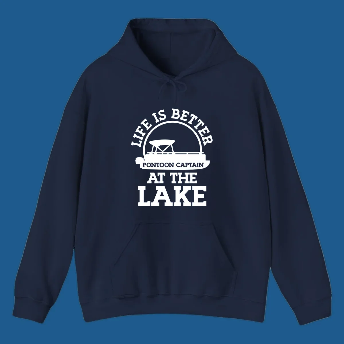 Life Is Better Pontoon Captain At The Lake design with pontoon boat illustration and text.