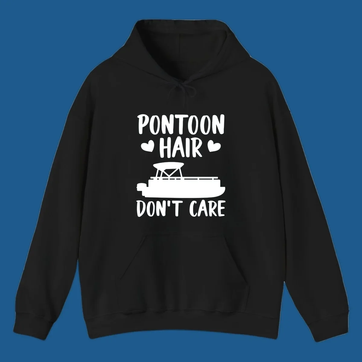 Pontoon Hair Don't Care text and illustration with hearts.