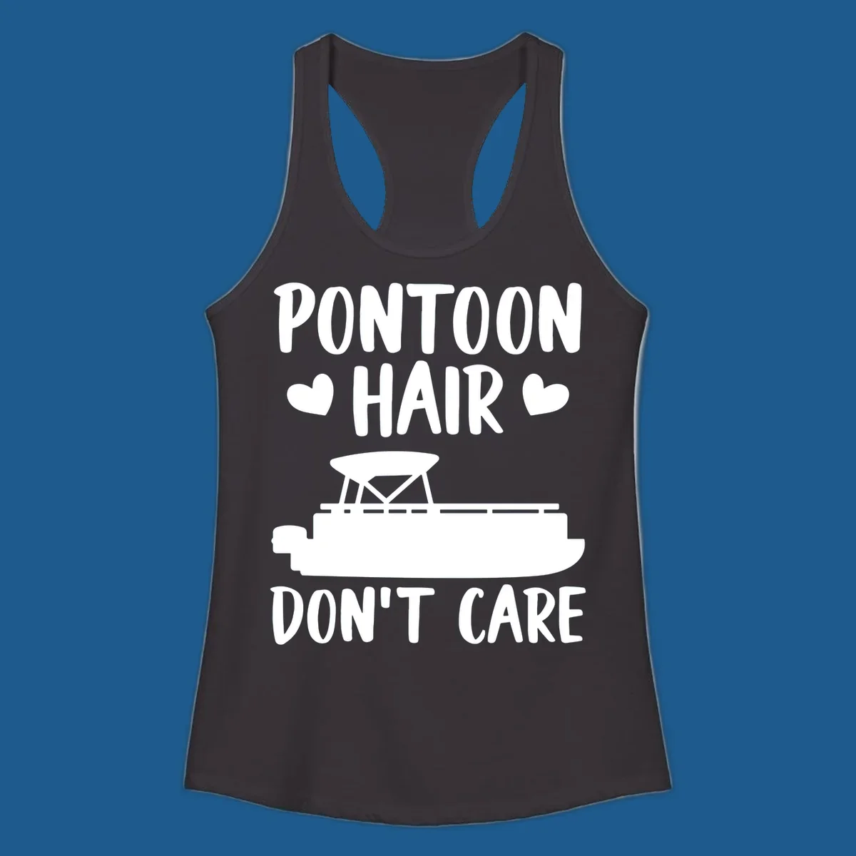 Pontoon Hair Don't Care text and illustration with hearts.