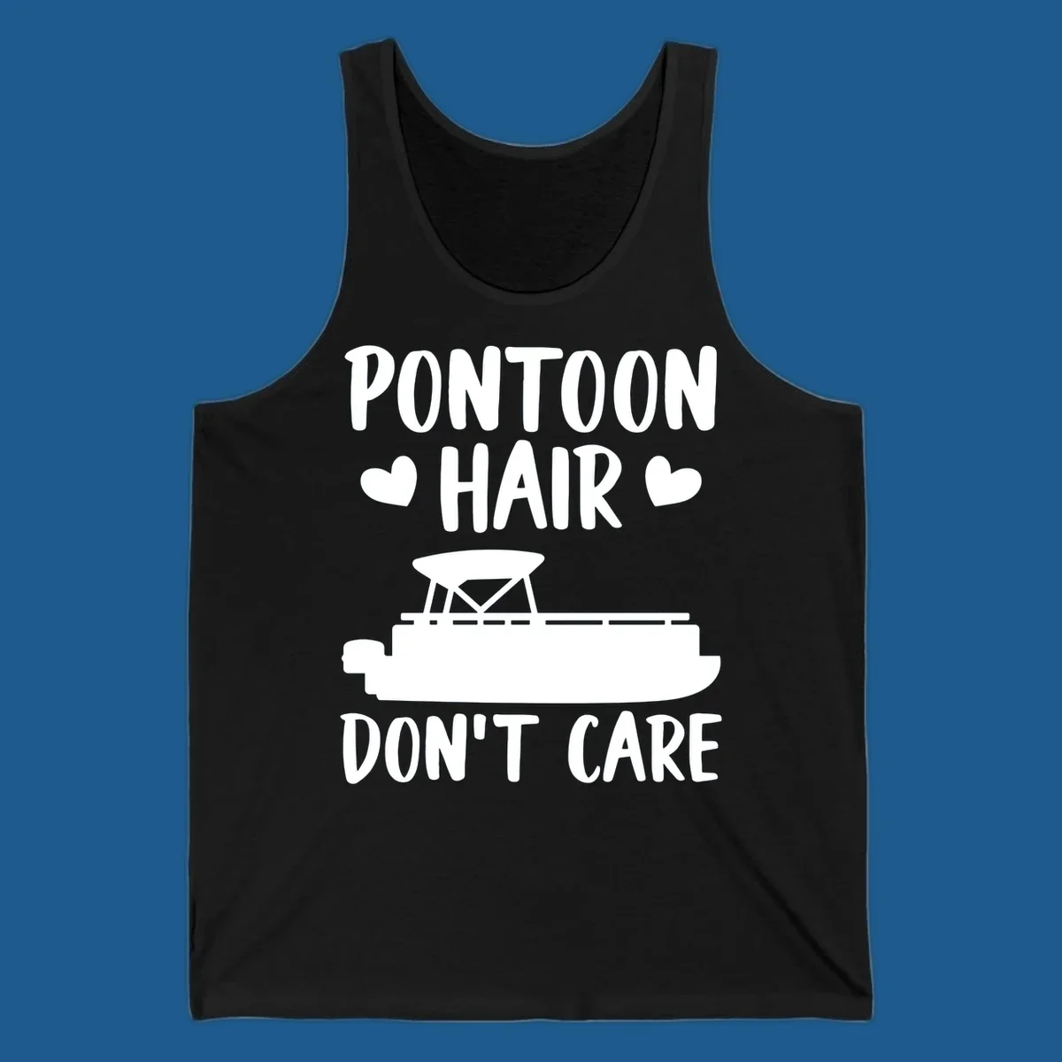 Pontoon Hair Don't Care text and illustration with hearts.