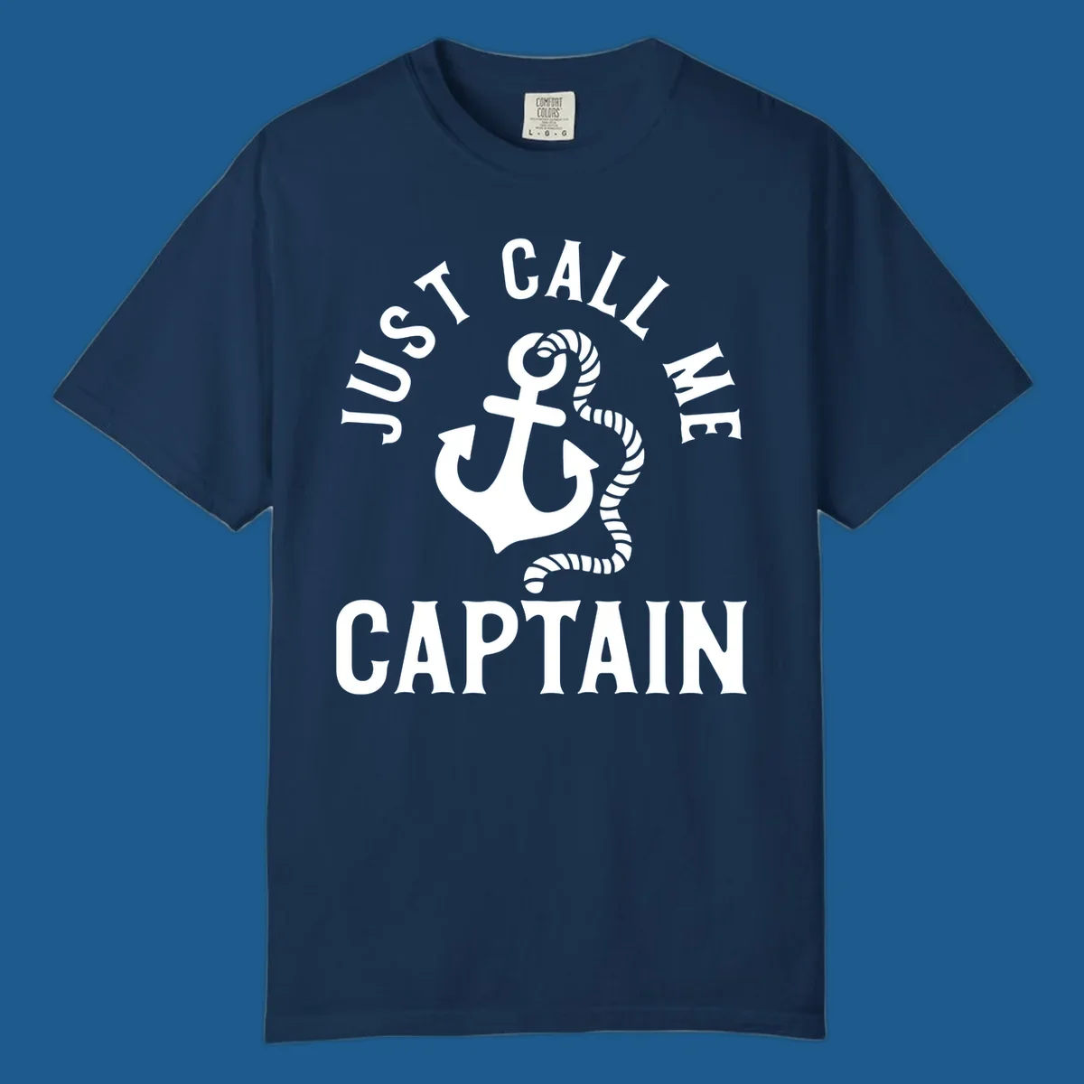 White anchor and rope with text 'JUST CALL ME CAPTAIN' for a nautical theme.