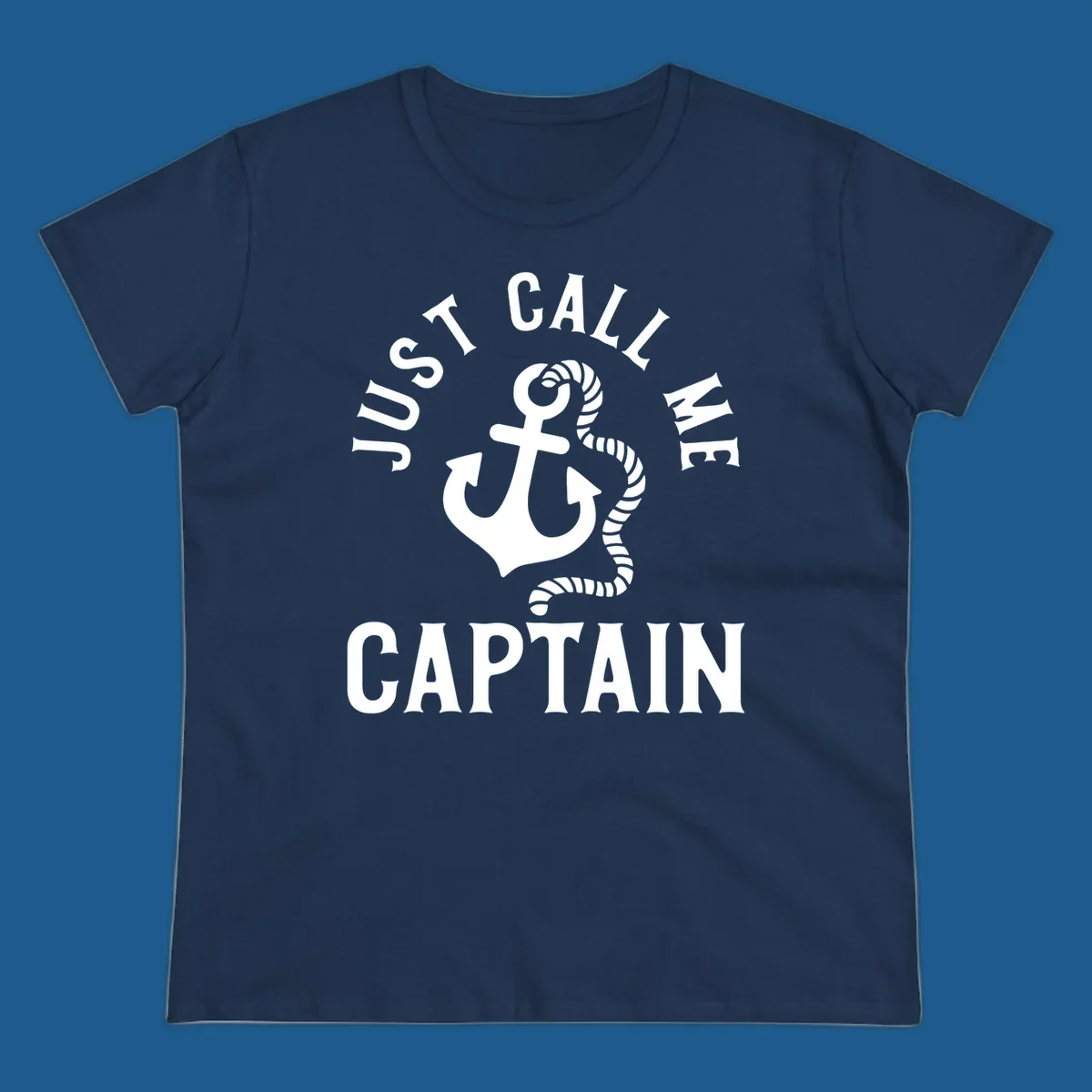 White anchor and rope with text 'JUST CALL ME CAPTAIN' for a nautical theme.