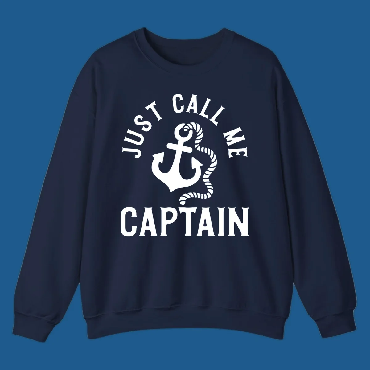 White anchor and rope with text 'JUST CALL ME CAPTAIN' for a nautical theme.