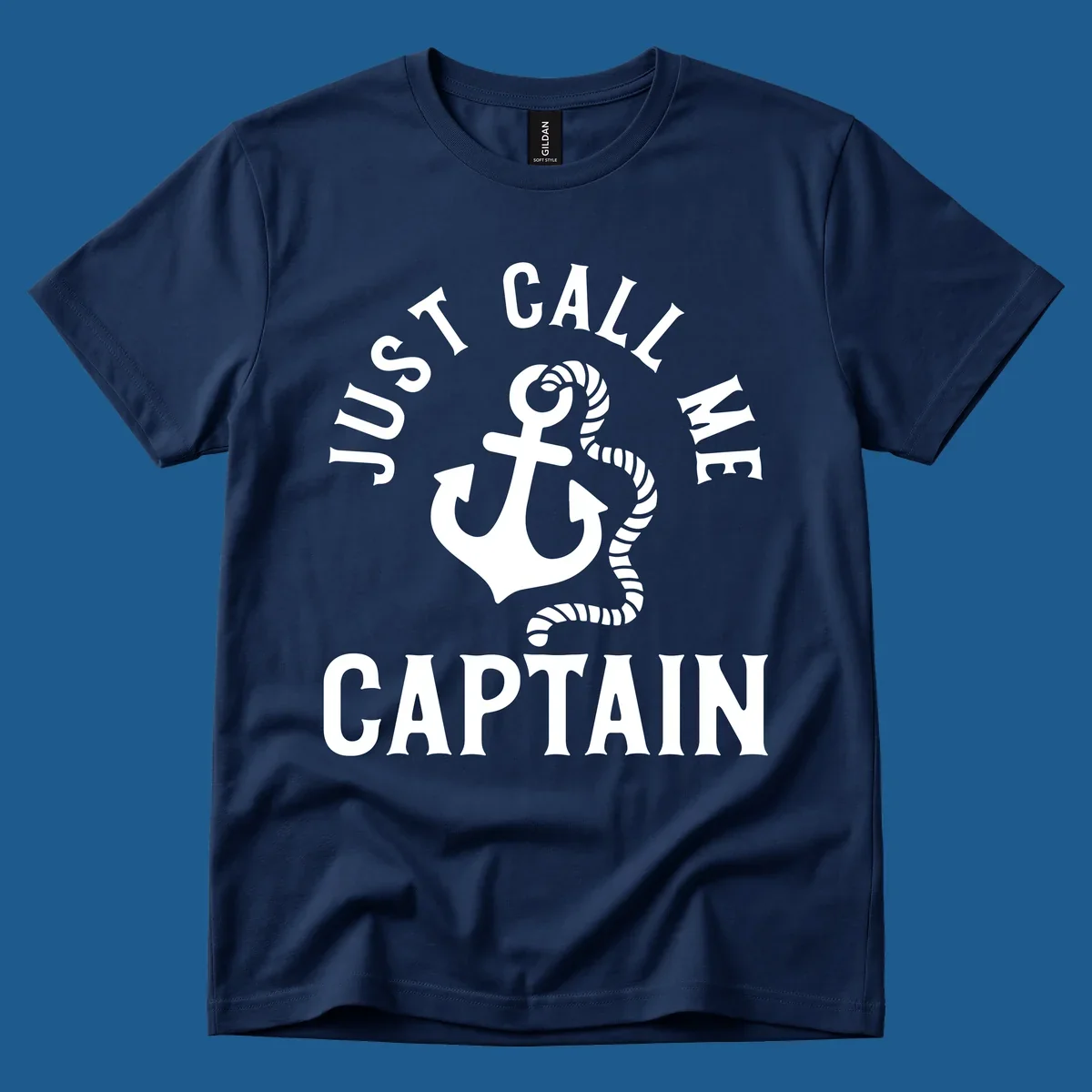 White anchor and rope with text 'JUST CALL ME CAPTAIN' for a nautical theme.