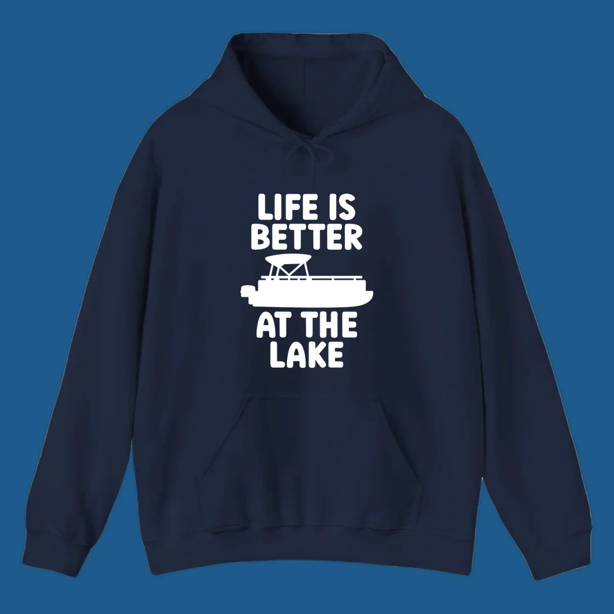 Life is better at the lake text with pontoon boat graphic