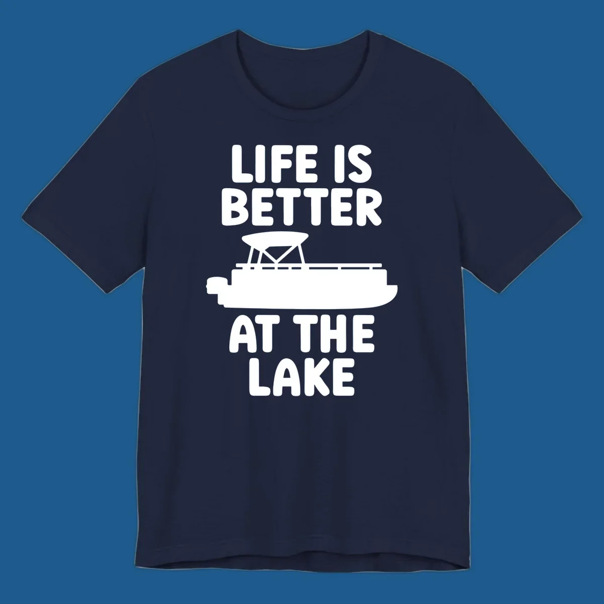 Life is better at the lake text with pontoon boat graphic