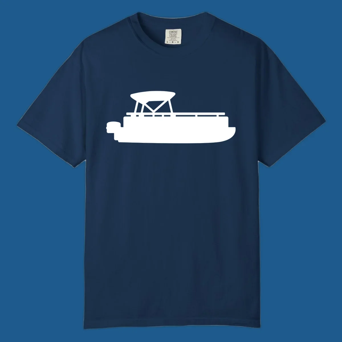 White silhouette of a pontoon boat with canopy on black background, pontoon boat lifestyle.