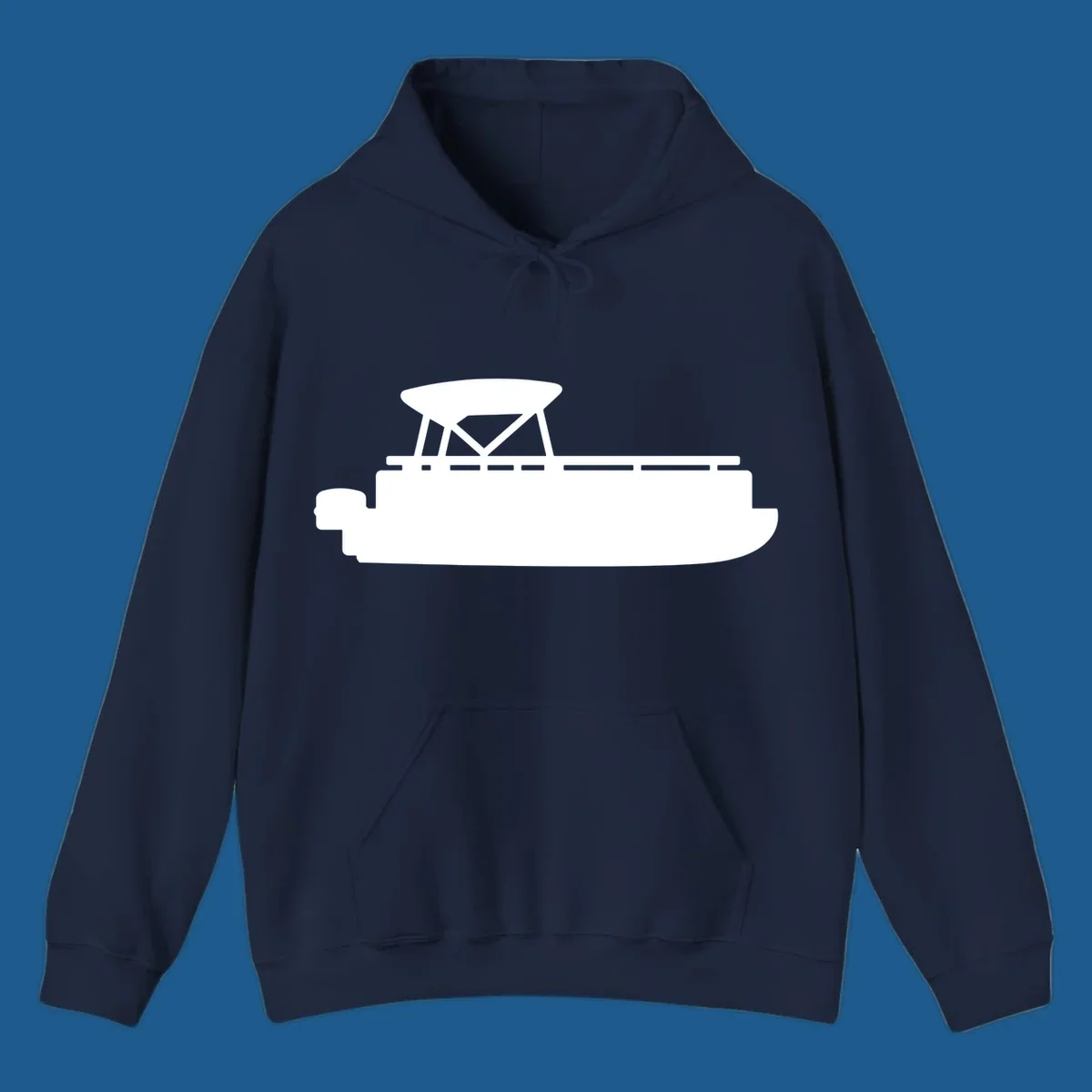 White silhouette of a pontoon boat with canopy on black background, pontoon boat lifestyle.