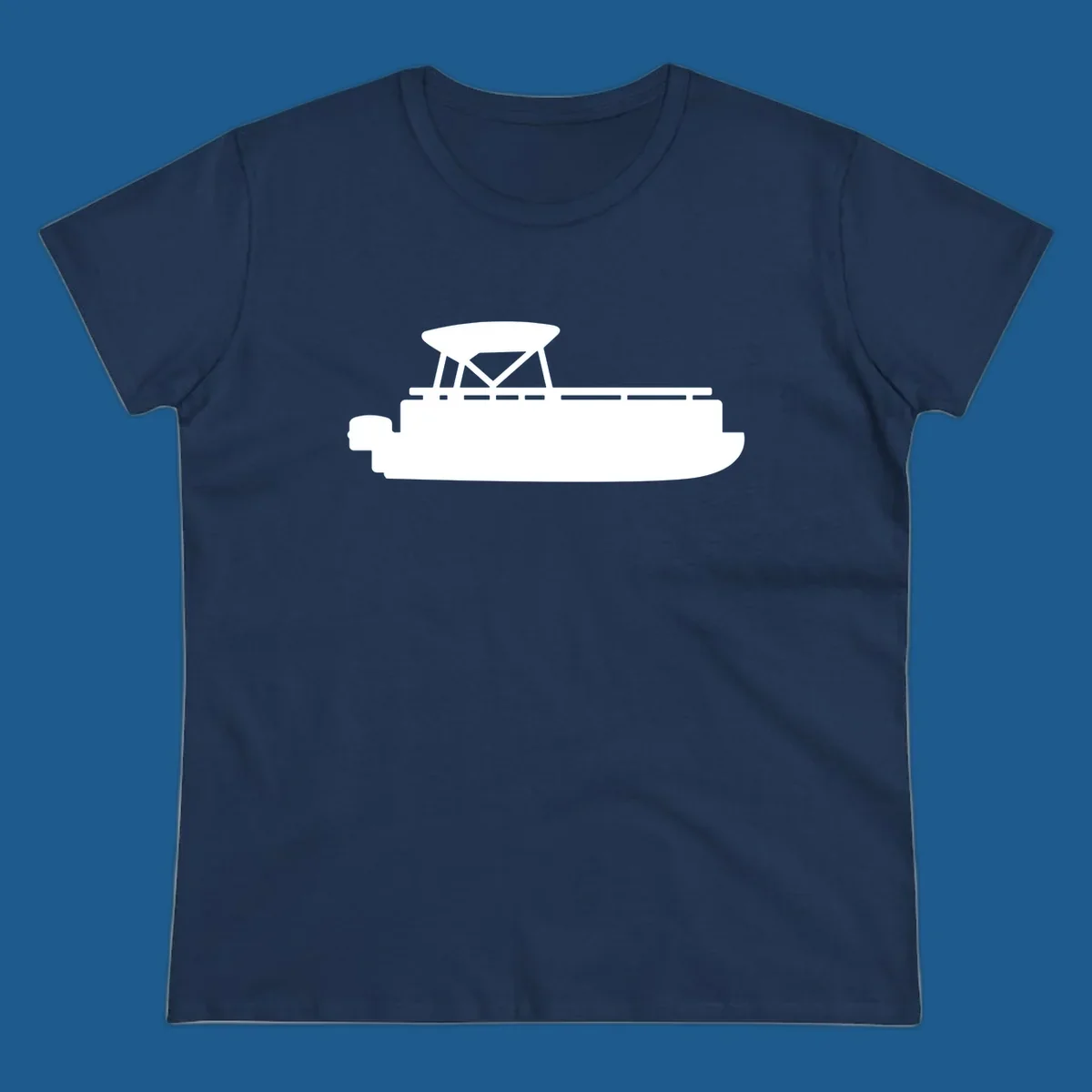 White silhouette of a pontoon boat with canopy on black background, pontoon boat lifestyle.