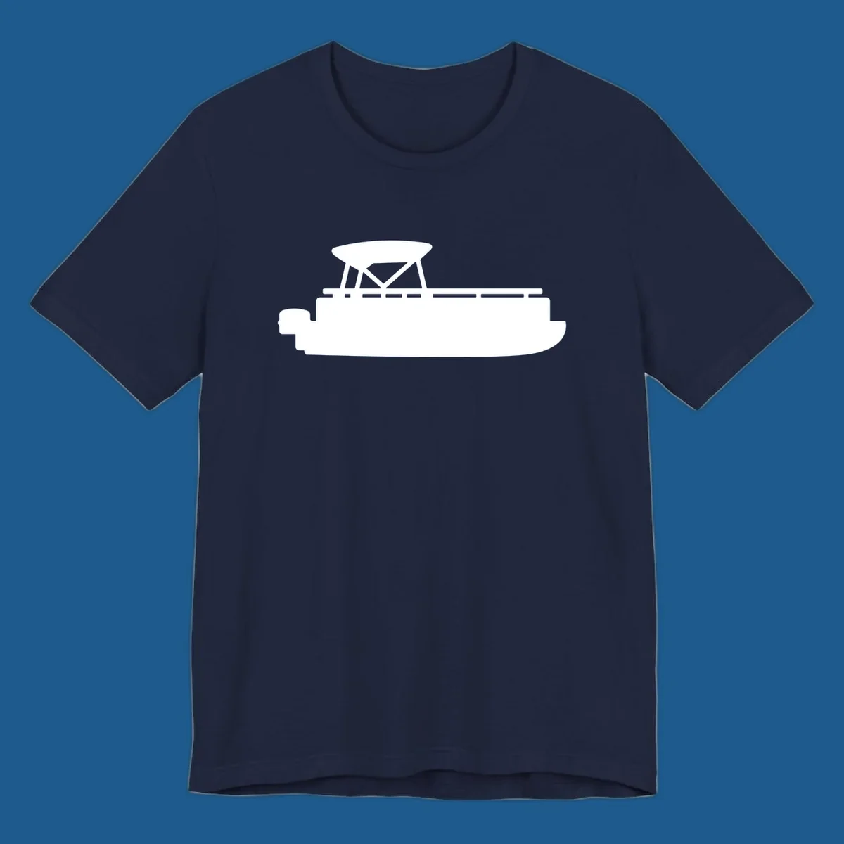 White silhouette of a pontoon boat with canopy on black background, pontoon boat lifestyle.