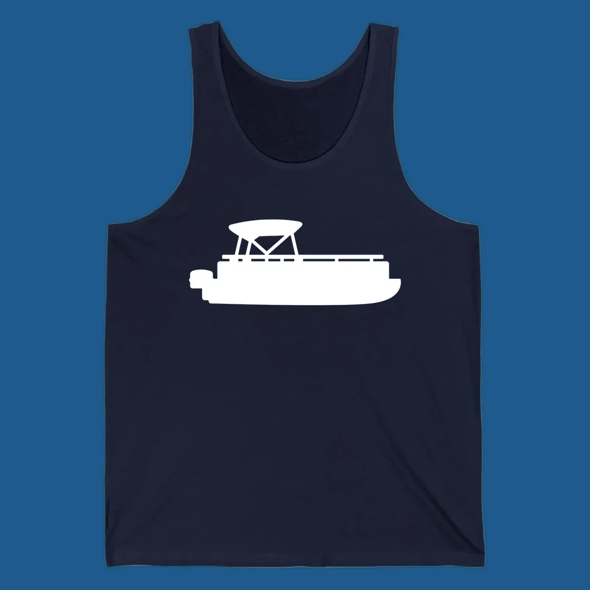 White silhouette of a pontoon boat with canopy on black background, pontoon boat lifestyle.