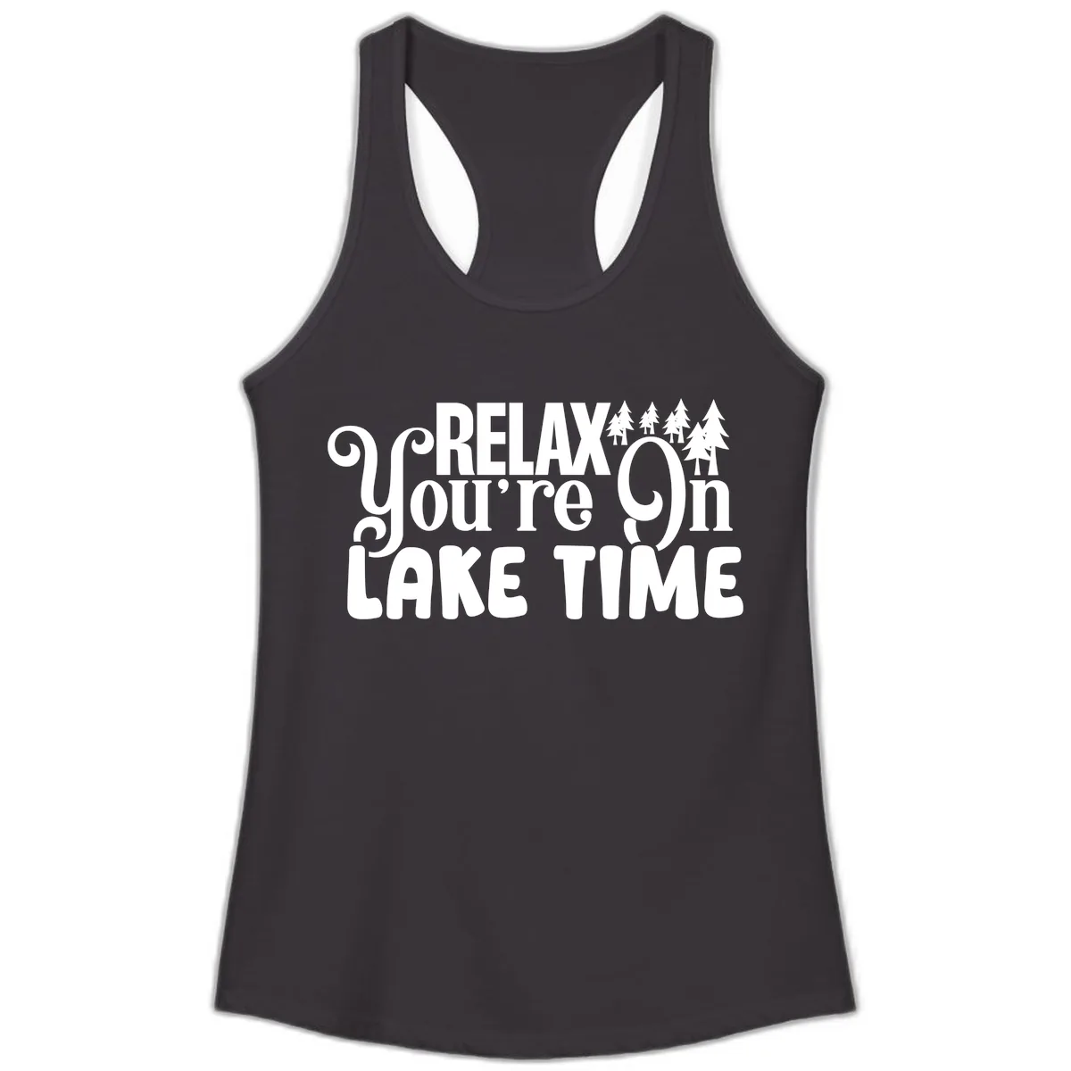 Relax You're On Lake Time Ladies Tank in Black