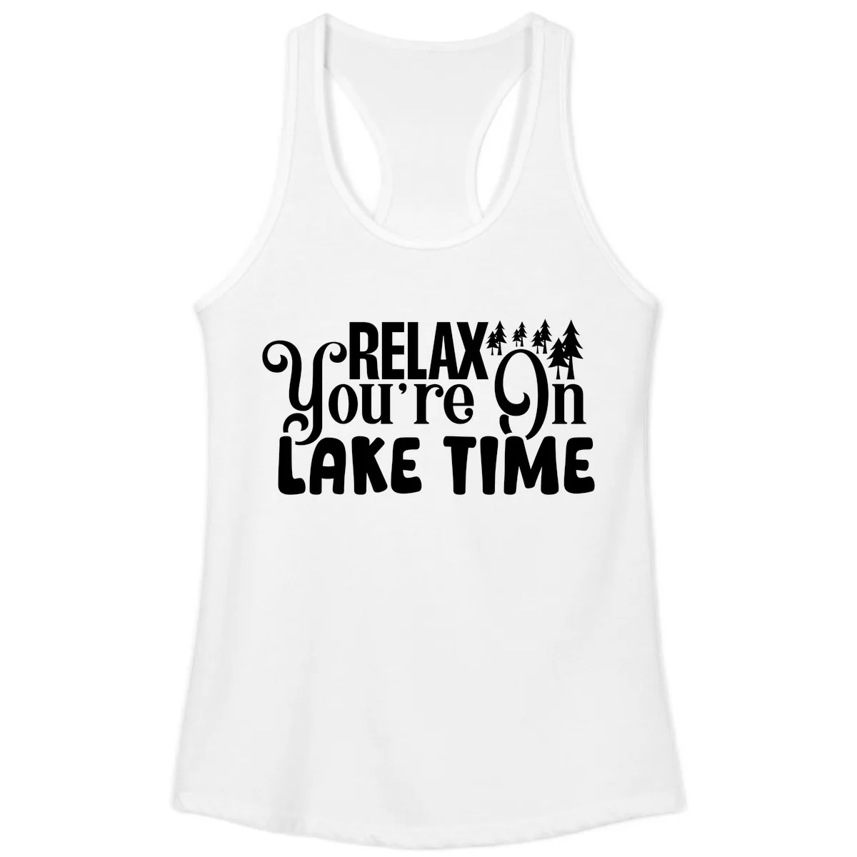 Relax You're On Lake Time Ladies Tank in White