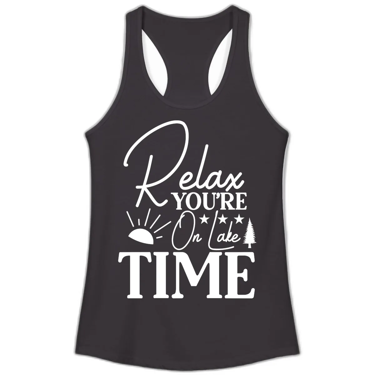 Relax You're On Lake Time Ladies Tank in Black