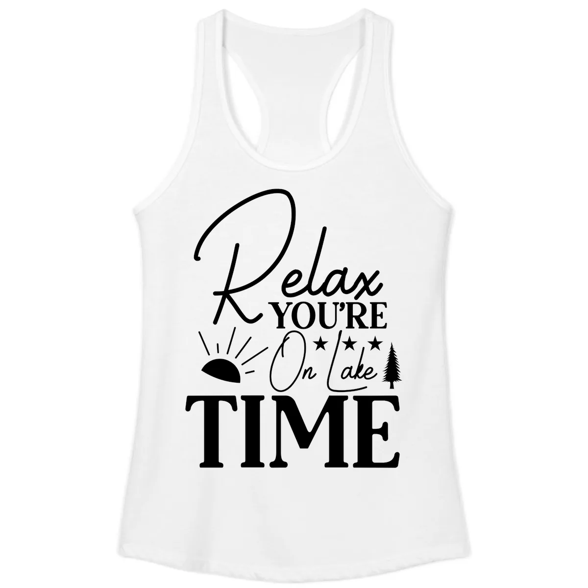 Relax You're On Lake Time Ladies Tank in White